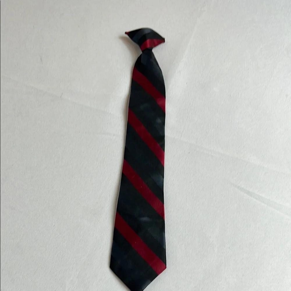 Boys Clip On Black and Red Striped Tie